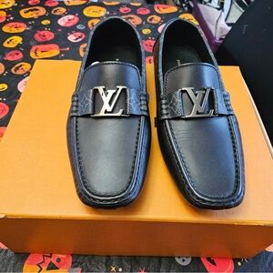 Louis Vuitton Black Loafers with Silver Accent